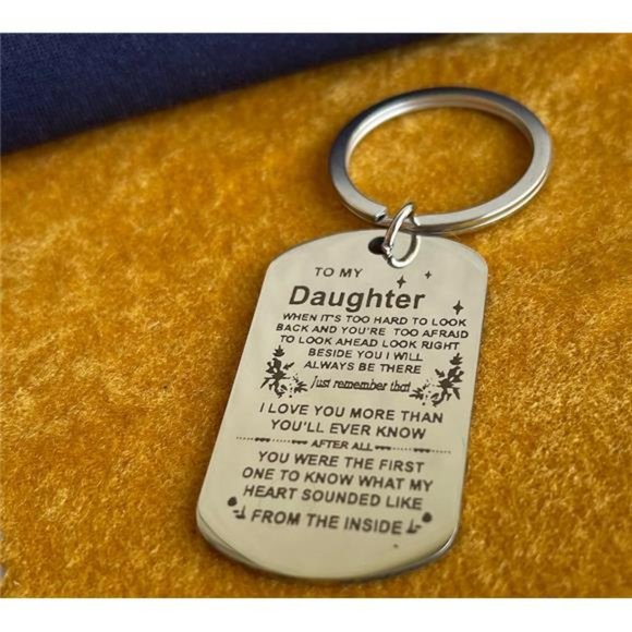 FLAPI Stainless Steel To My Daughter Daughters Gifts Dog Tag Keychain Key ring - Picture 2 of 4